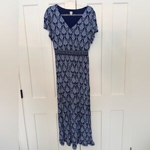 LOFT Navy and White Maxi Dress